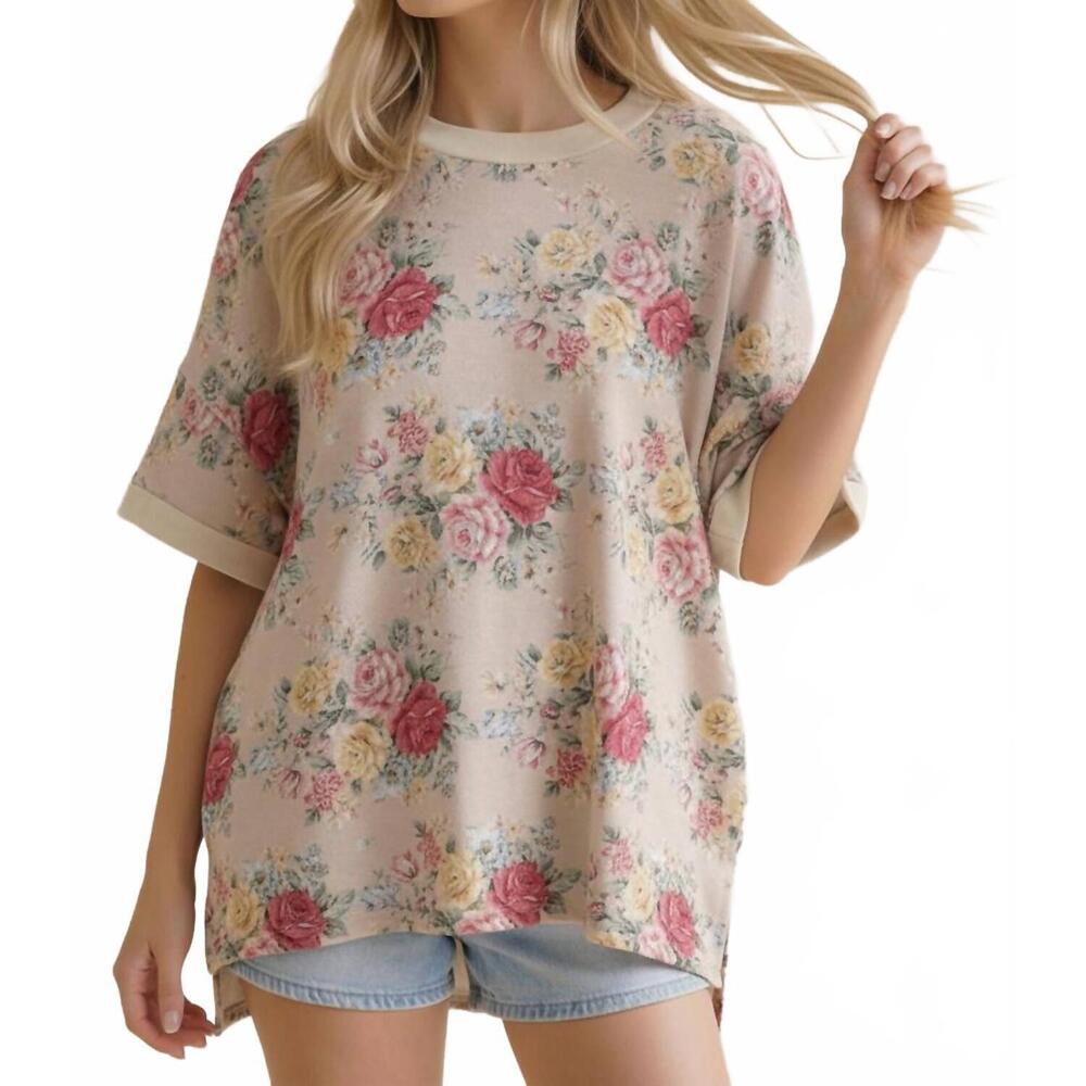 NEW HAPTICS vintage floral oversized loose fit top - plus in oatmeal - Picture 1 of 6